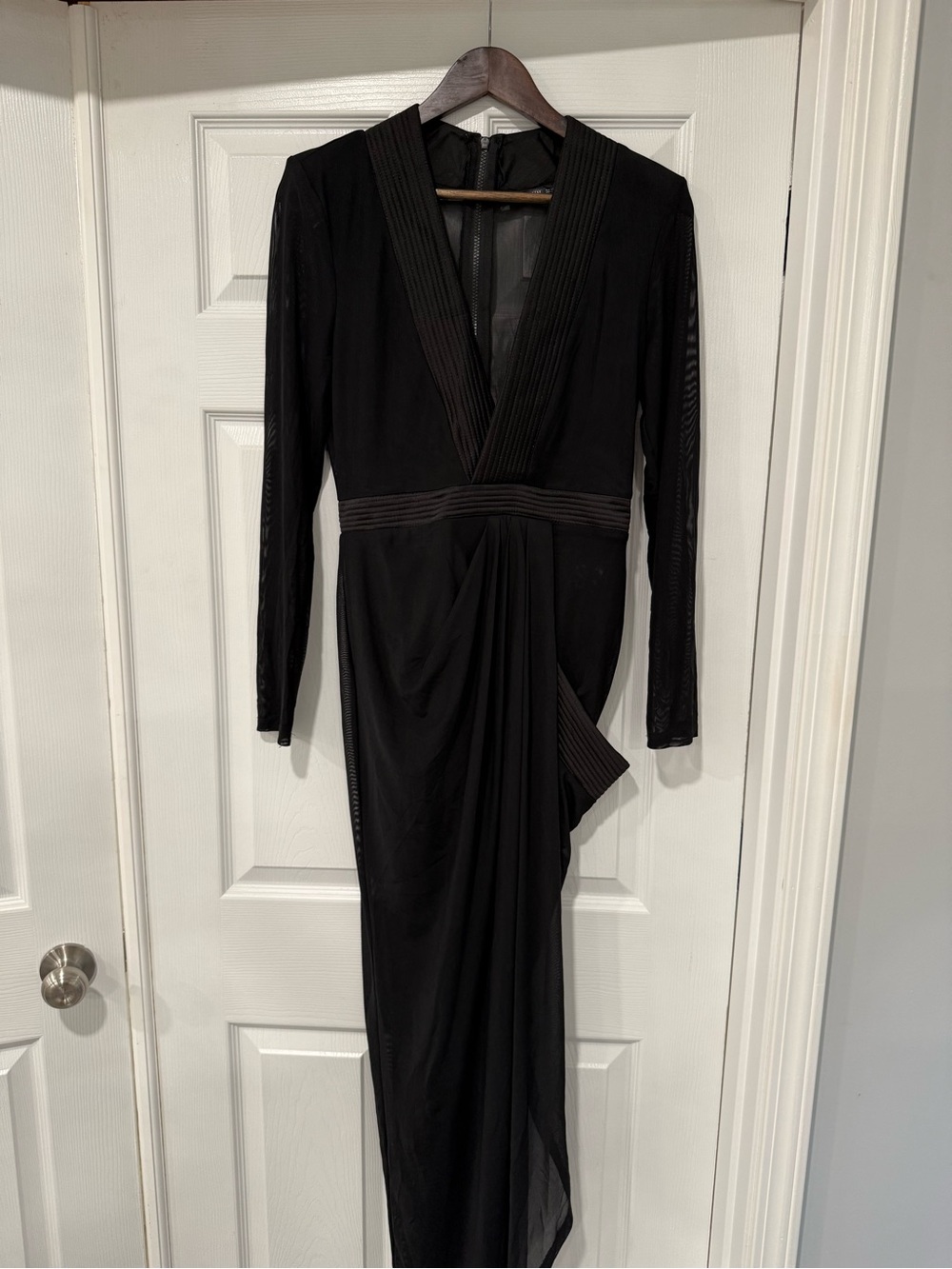 SHEIN Black Long Sleeve V-Neck Draped Evening Gown